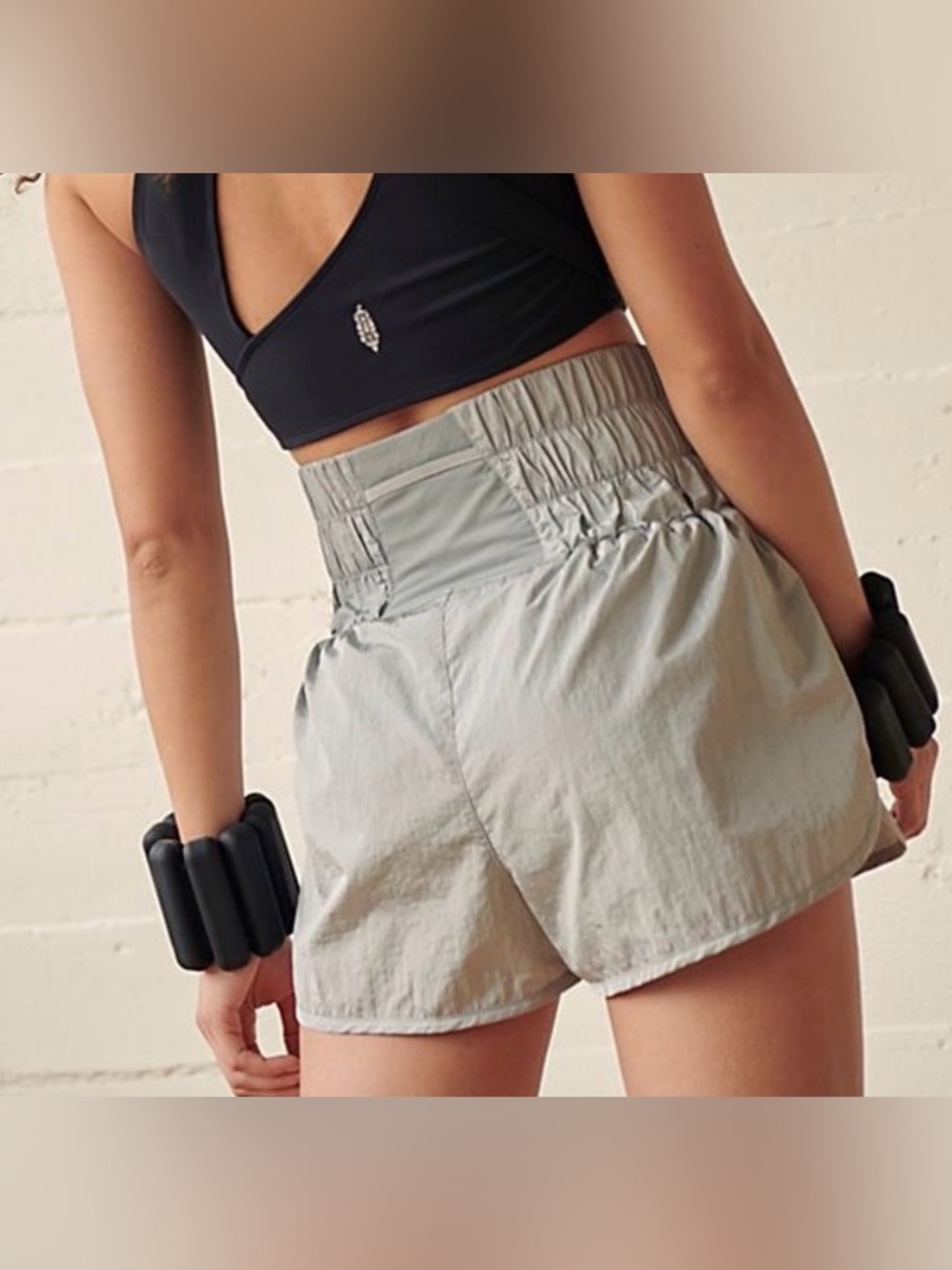 FP Movement Shorts The Way Home High Smocked Elastic Waist Athletic Silver Gray - Picture 8 of 9